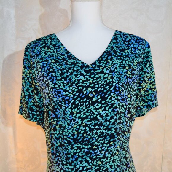 Coldwater Creek Size 18 | Blue Green Abstract Speckle Print Midi Dress | Work - Picture 5 of 6